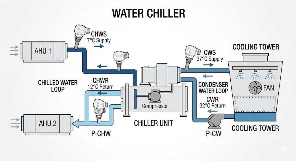 Sơ đồ dòng chảy máy Chiller