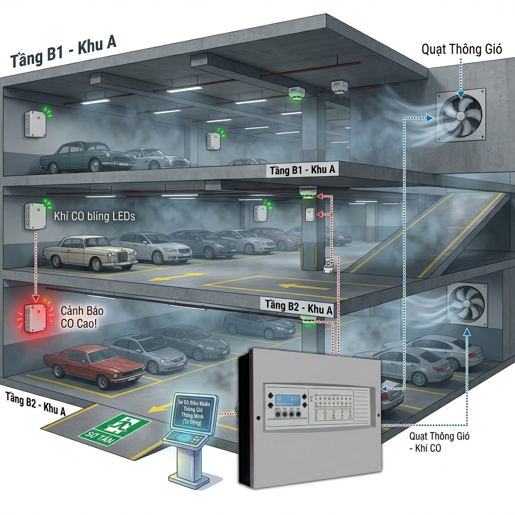 Hệ thống cảm biến CO tầng hầm bãi đỗ xe Dwyer CMS300 GSTA-C theo QCVN 06:2022